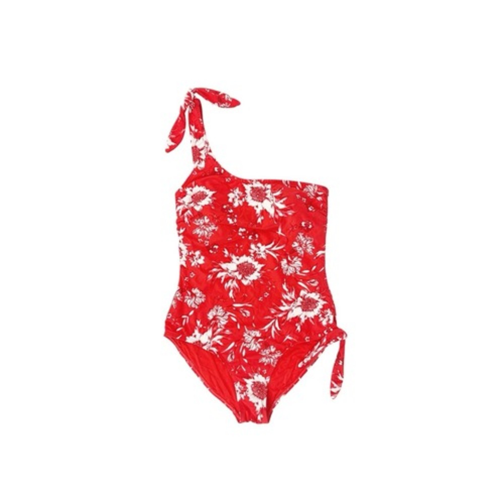 Nip Tuck Swimwear Vinyasa‎ Red Floral One Shoulder One Piece Swimsuit Size US 8